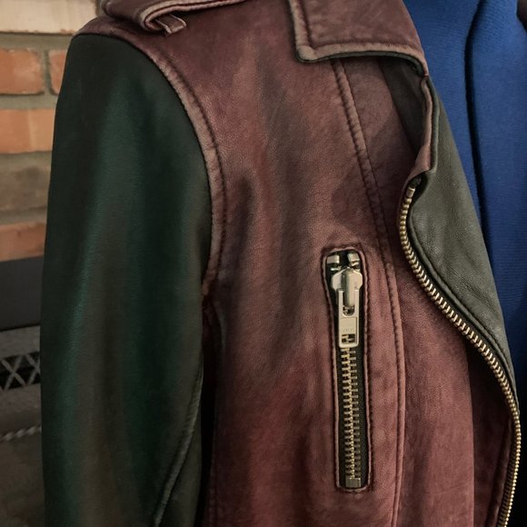 Iro Paris Distressed Burgundy/Black Leather Moto Jacket - Picture 2 of 8